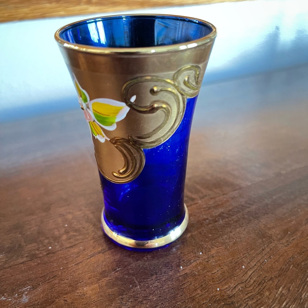 Murano cobalt Blue and Gold Floral cordial or shot glass - Picture 5 of 7